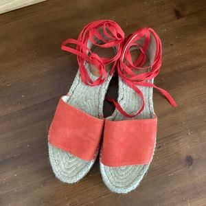 J.CREW Suede Flatform Espadrille Orange /Red